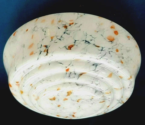 Art Deco Amber/White/Blue Flycatcher Plaffonier Light Bowl Shade Chains/Hooks Cover