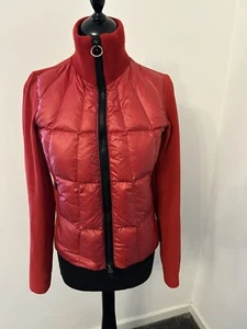 Moncler Maglia Cardigan Red Fleece Down Filled Full Zip Jacket Small S Womens - Picture 1 of 15