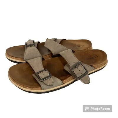 LL Bean Women’s Two Strap Slip On Tan Leather Cork Sandals Size 8 - Image 1 of 4