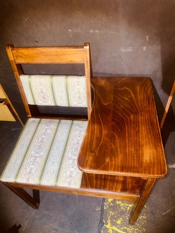 Vintage 1940's Phone Gossip Bench Table w/Tiered Storage 25x18x31 Seat Cover