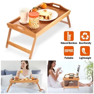 Bamboo Bed Tray Table Breakfast Serving Tray with Foldable Legs for Sofa Bed Eat - Picture 1 of 13