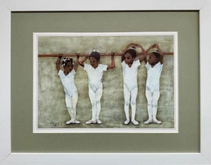 Danny Phifer "Tip Toes and Elbows" FRAMED Black Kids Art Girls Dance Ballet NEW - Picture 1 of 3