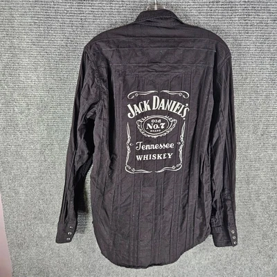 Camisa Jack Daniels Para Hombre Grande Negra Logo Occidental Perla Broches de presión Mangas Largas Bolsillos Foto 1 de 4