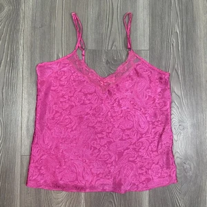 Delicates Pink Satin Paisley Lace Trim Cami Top Adjustable Straps Size S - Picture 1 of 6