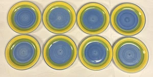 8er Set - Trisa handbemalte Steinzeug Salatteller 7,5" - gelb/blau/grün - Bild 1 von 3