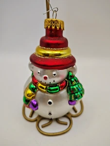 Handgefertigter Schneemann Glas Weihnachtsschmuck 4,5" hält Weihnachtsbaum - Bild 1 von 7