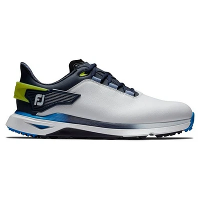 全新 FootJoy 高尔夫 ProSLX 无钉鞋 白色/海军蓝/蓝色 尺寸 7.5 中号 — 第 1/4 张图片