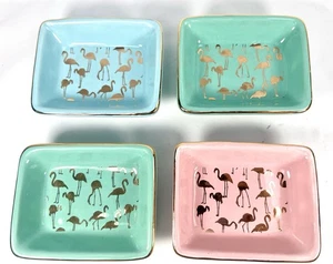 Set Of 4 Ceramic Trinket Dish Gold Flamingos Arlington Designs 4.5x3.75 - Picture 1 of 7