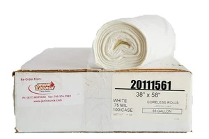 60 Gal .8 Mil Low Density X-Heavy Can Liner, 38" x 58", White - Case of 100 - Picture 1 of 1