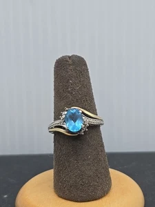 Ring 10 Karat Gold und Sterlingsilber mit Blautopas Größe 7 - Bild 1 von 8