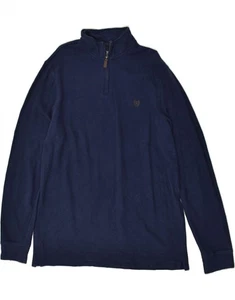 CHAPS Mens Zip Neck Jumper Sweater Large Navy Blue Cotton AU02 - Picture 1 of 3