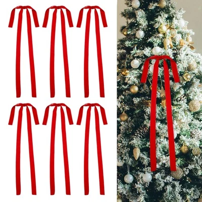 6 Pcs Pre-Tied Bows Satin Ribbon Bows 23.5x15.5" Twist Ties Gift Bows Red - Image 1 of 4