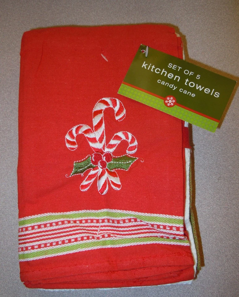 НОВЫЕ рождественские кухонные полотенца набор из пяти от Candy Cane для кровати ванны и не только - Изображение 1 из 4