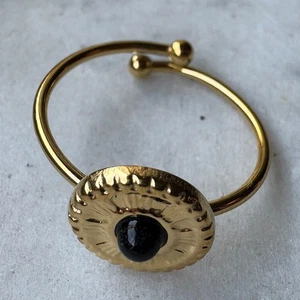 Anello Donna Regolabile in Acciaio Placcato Oro con Pietra Naturale - Picture 1 of 1