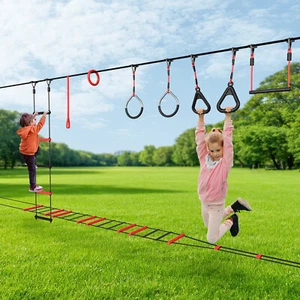 50 pieds Ninja Warrior Obstacles Course pour Enfants Jouer avec Rickety Bridge Jungle Gym - Photo 1 sur 9