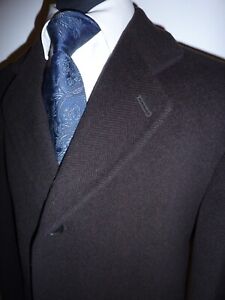 BUGATTI Men's Overcoat Brown Wool Classic Long Trench Coat Herringbone Oversize