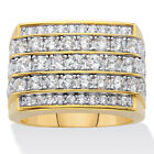 PalmBeach Jewelry Men's 14K Gold Plated Round CZ Multi Row Step Top Ring