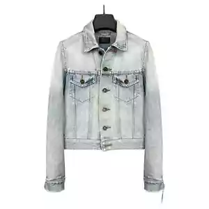 SAINT LAURENT Light Blue Denim Distressed Button Up Jean Jacket M - Picture 1 of 9