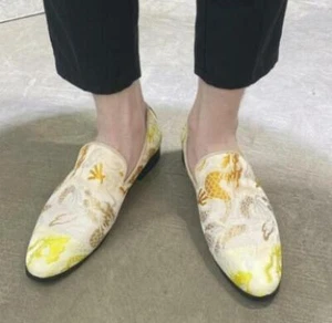 Mens Dress Slip on Moccasin-gommino Dragon Embroidered Floral Loafers Shoes 2024 - Picture 1 of 13