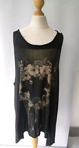 Allsaints Vintage Vest Strappy T-Shirt Ladies Tank Size 8 Black Longline Floral
