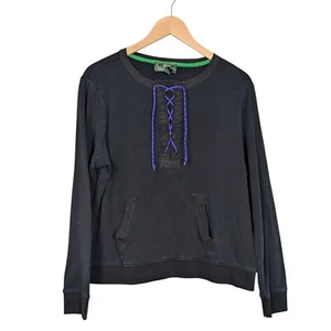 Vintage Lauren Ralph Lauren Top XL 90s Gorpcore Active Lace Up Sporty Black - Picture 1 of 6