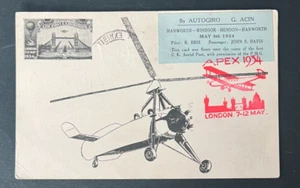 GB KGV Cubierta de Vuelo 1/2d Autogiro APEX 1934 Estampada en ROJO Firmado Poste Aéreo - Imagen 1 de 2