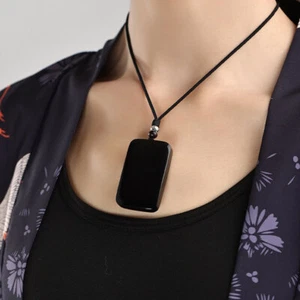 Natural Hetian Black Nephrite Jade Unisex Peace Pendant Necklace - Picture 1 of 8