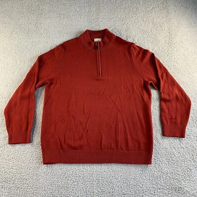 LL Bean Sweater Mens XL Orange Merino Wool Pullover 1/2 Zip Mock Neck READ - Image 1 of 4