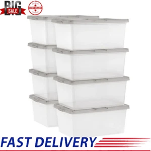 17-Qt Plastic Stackable Storage Box Home Container Tote with Lids Gray Set of 8 - Picture 1 of 12