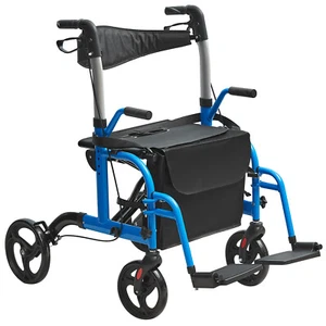 VEVOR 2 in 1 Rollator Walker & Transport Chair Folding Walker Wheelchair Combo - Picture 1 of 12