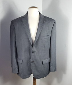 Calvin Klein Mens Blazer Grey Striped Suit Jacket Wool Blend Fits like Size L