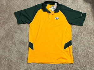 Reebok Green Bay Packers NFL Short Sleeve Polo Shirt Green Yellow Men's M - Picture 1 of 6