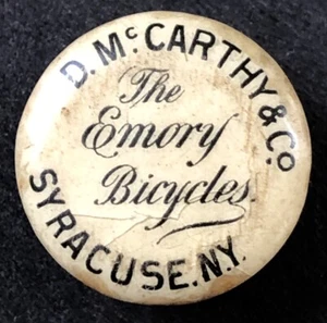 C. 1890 The Emory Bicycle, D. McCarthy & Co. Syracuse NY Advertising Lapel Stud - Picture 1 of 3