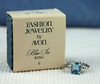 Vintage 1981 Avon Blue Ice Ring Open Back Glass Stone Set in Silver Tone Size 8