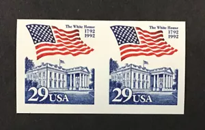 US 1992 XF MNH SC#2609a 29 c Flag over White House. Imperf Pair Error (W7) - Picture 1 of 2