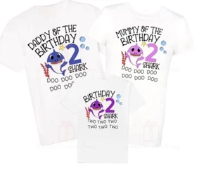 Birthday shark matching family personalised birthday tshirts / baby bodysuit - Picture 1 of 7