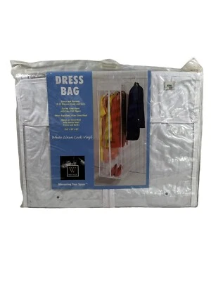 Bolso de vestir de vinilo Whitmor blanco aspecto lino 10-14 vestidos, abrigos y trajes Foto 1 de 4