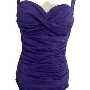 Traje de baño Trimshaper talla 16 púrpura sujetador incorporado correas ajustables acanaladas una pieza - Imagen 1 de 9