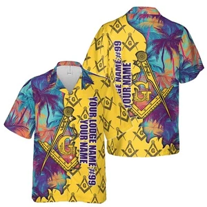 Camicia Hawaiana Personalizzata Massoneria Hawaiana Modello Tropicale S-5XL - Foto 1 di 5