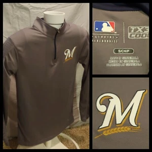 Mens TX3 Cool MLB Milwaukee Brewers Baseball 1/4 Zip Long Sleeve Shirt Sz Small - Picture 1 of 10