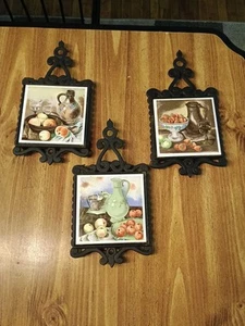 3 Cast Iron Ceramic Tile Trivet Kitchen Wall Hanging - Picture 1 of 5