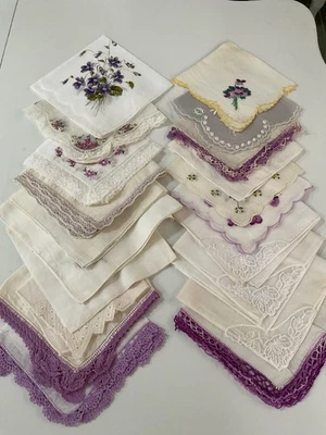 VINTAGE HANKIES HANDKERCHIEFS - LOT OF 20 TOUCHES OF WEDDING LAVENDER - Image 1 of 4
