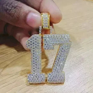 2CT Lab Created Diamond Custom 17" Number Pendant 14K Two Tone Gold Plated - Picture 1 of 3