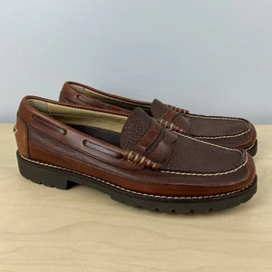 L.L. Bean Men’s Size 9.5 D Allagash Brown Bison Leather Penny Loafers Handsewn - Picture 1 of 10