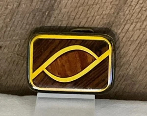 Harmony Metal Solid Brass Belt Buckle 1970’s Vintage Wood Inlay Colorado  - Picture 1 of 2