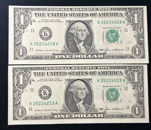 (2) (UNC) 1985 $1 Consecutive # Dallas Federal Reserve Notes-A105 - Picture 1 of 2