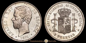 Amadeo I 5 Pesetas (24,85 grammi) 1871 *18-71* Madrid SD·M CAL-1 SC/SC- - Foto 1 di 3