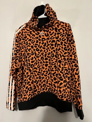Adidas Originals RICH MNISI Pullover Hoodie Orange Cheetah Print Size L - Image 1 of 4