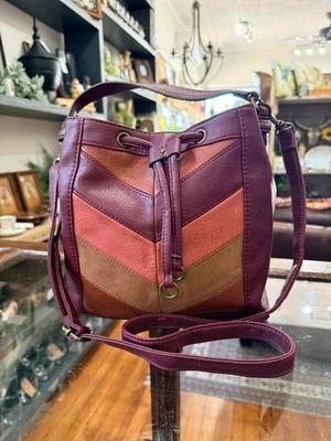 "Bolso bandolera vintage Boho Bucket marrón granate rosa imitación cuero 9"" X 9""" Foto 1 de 4