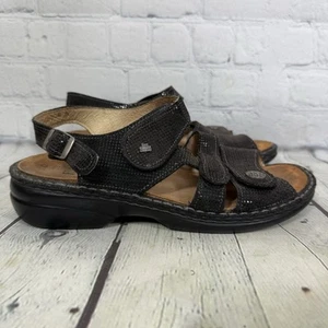 Finn Comfort Gomera Sandalen Slingback Damen Größe 7,5 EU 38 Schwarz Leder Kroko - Bild 1 von 12